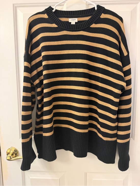 J. Crew Sweaters - 🩷 J.CREW Black and Tan Striped Knit Sweater Size L EUC